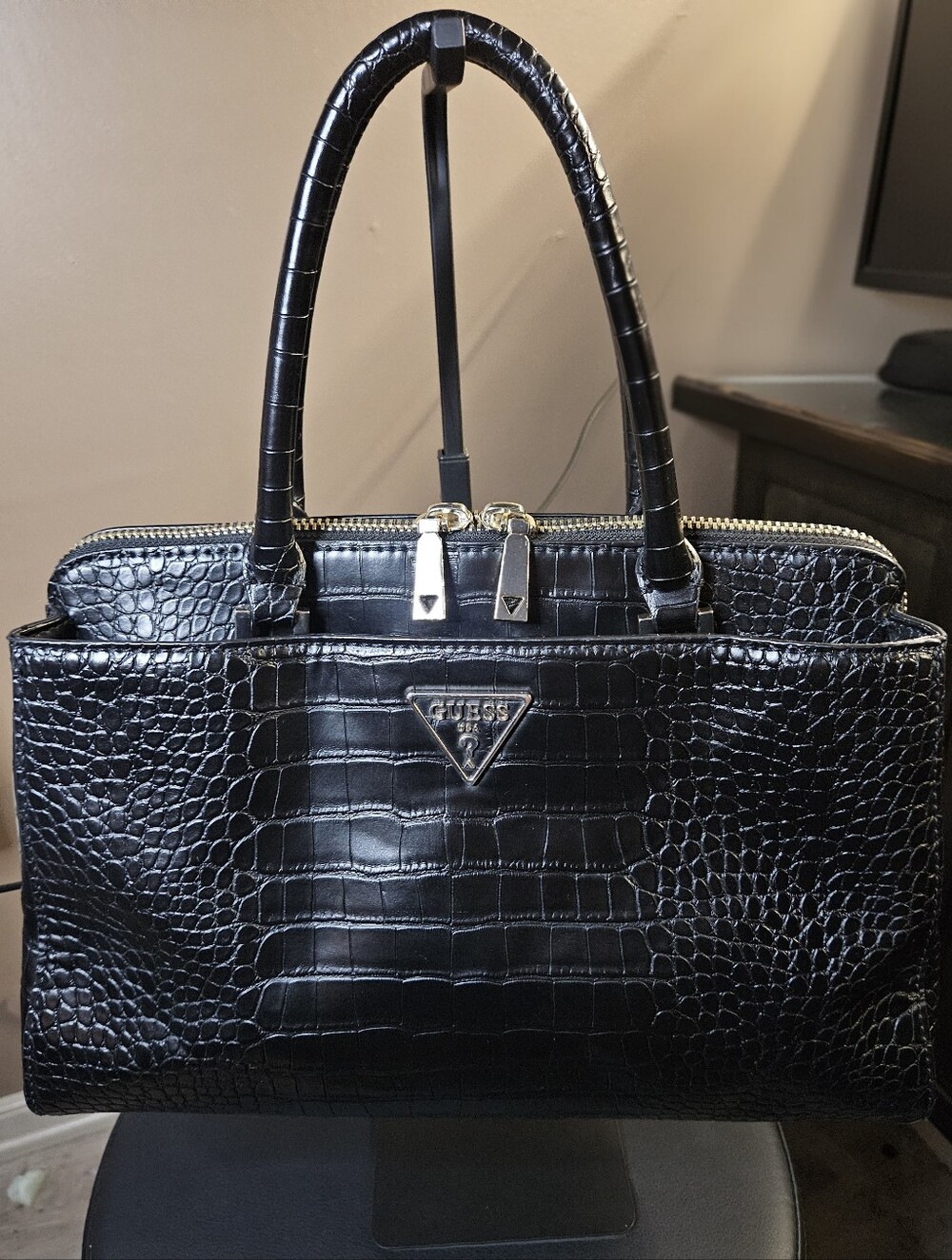 GUESS Black Maddy Girlfriend Croc-Embossed Satchel